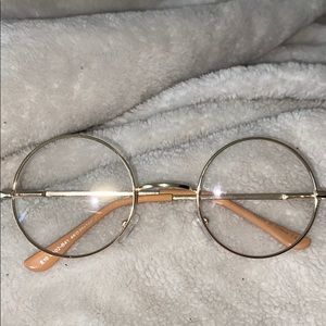 Round circle clear glasses with gold/brown